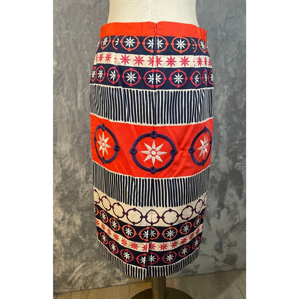 Boden colorful embroidered pencil skirt nautical geometric 4 Tall artsy preppy - Picture 4 of 8